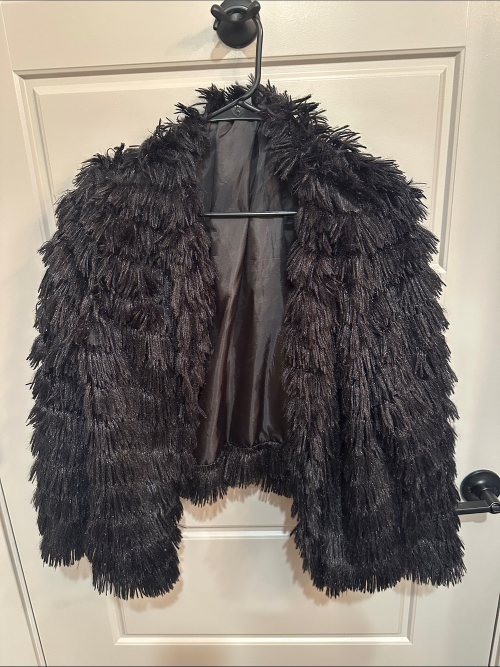 She + Sky Black Faux Fur Fringe Teddy Jacket